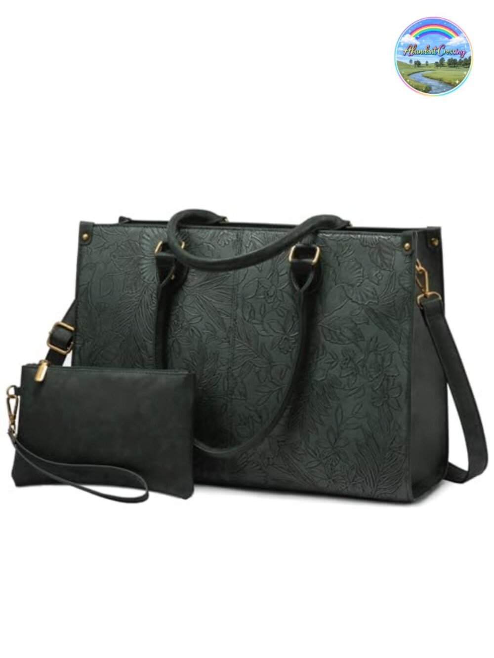 Vintage PU Leather Laptop Tote Bag 15.6 Inch with Matching Clutch Office Work